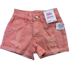 Justice Denim Mini Mom Soft Comfy Stretch Peach Distressed Shorts 6 Slim NWT